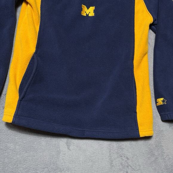 Starter University of Michigan Wolverines Quarter Zip Fleece Navy Maize Mens M - Picture 3 of 15